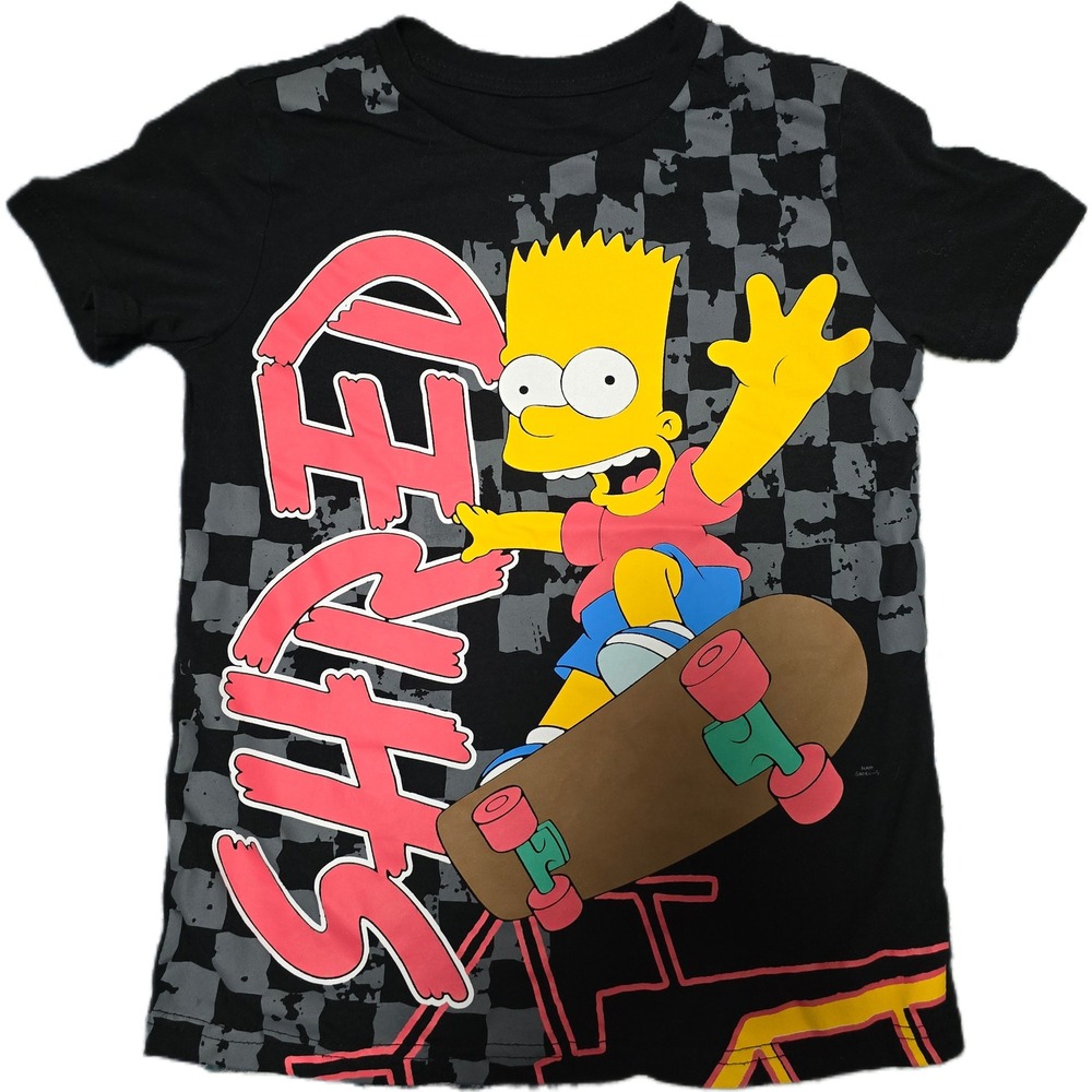The Simpsons Bart Simpson Skateboard Shirt Kids 10/12 Black Excellent Shred‎ Tee